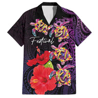 Pasifika Festival Family Matching Summer Maxi Dress and Hawaiian Shirt Plumeria Turtles with Hibiscus - Polynesian Art Tattoo Purple Color