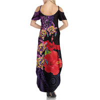 Pasifika Festival Family Matching Summer Maxi Dress and Hawaiian Shirt Plumeria Turtles with Hibiscus - Polynesian Art Tattoo Purple Color