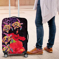 Pasifika Festival Luggage Cover Plumeria Turtles with Hibiscus - Polynesian Art Tattoo Purple Color LT03 Purple - Polynesian Pride