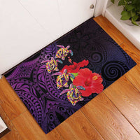 Pasifika Festival Rubber Doormat Plumeria Turtles with Hibiscus - Polynesian Art Tattoo Purple Color LT03 - Polynesian Pride