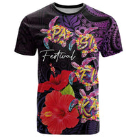 Pasifika Festival T Shirt Plumeria Turtles with Hibiscus - Polynesian Art Tattoo Purple Color LT03 Purple - Polynesian Pride