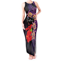 Pasifika Festival Tank Maxi Dress Plumeria Turtles with Hibiscus - Polynesian Art Tattoo Purple Color LT03 Women Purple - Polynesian Pride