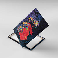 Pasifika Festival Canvas Wall Art Plumeria Turtles with Hibiscus - Polynesian Art Tattoo Dark Navy Color LT03 With Frame Dark Navy - Polynesian Pride