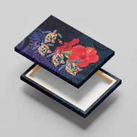 Pasifika Festival Canvas Wall Art Plumeria Turtles with Hibiscus - Polynesian Art Tattoo Dark Navy Color LT03 - Polynesian Pride