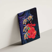 Pasifika Festival Canvas Wall Art Plumeria Turtles with Hibiscus - Polynesian Art Tattoo Dark Navy Color LT03 - Polynesian Pride