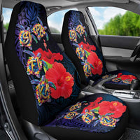 Pasifika Festival Car Seat Cover Plumeria Turtles with Hibiscus - Polynesian Art Tattoo Dark Navy Color LT03 - Polynesian Pride