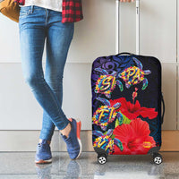 Pasifika Festival Luggage Cover Plumeria Turtles with Hibiscus - Polynesian Art Tattoo Dark Navy Color LT03 - Polynesian Pride