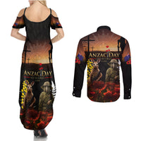 New Zealand and Australia ANZAC Day Couples Matching Summer Maxi Dress and Long Sleeve Button Shirt Kiwi Bird and Kangaroo Soldier LT03 - Polynesian Pride
