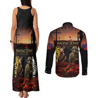 New Zealand and Australia ANZAC Day Couples Matching Tank Maxi Dress and Long Sleeve Button Shirt Kiwi Bird and Kangaroo Soldier LT03 - Polynesian Pride
