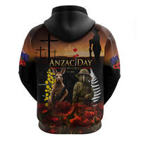 New Zealand and Australia ANZAC Day Zip Hoodie Kiwi Bird and Kangaroo Soldier LT03 - Polynesian Pride