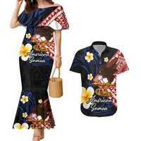 American Samoa Flag Day Couples Matching Mermaid Dress and Hawaiian Shirt Polynesian Tatau Art and Plumeria