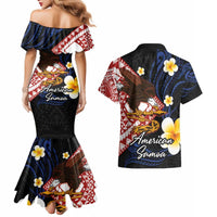 American Samoa Flag Day Couples Matching Mermaid Dress and Hawaiian Shirt Polynesian Tatau Art and Plumeria