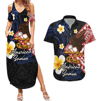 American Samoa Flag Day Couples Matching Summer Maxi Dress and Hawaiian Shirt Polynesian Tatau Art and Plumeria