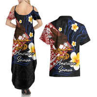 American Samoa Flag Day Couples Matching Summer Maxi Dress and Hawaiian Shirt Polynesian Tatau Art and Plumeria