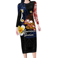 American Samoa Flag Day Family Matching Long Sleeve Bodycon Dress and Hawaiian Shirt Polynesian Tatau Art and Plumeria