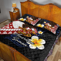 American Samoa Flag Day Quilt Bed Set Polynesian Tatau Art and Plumeria