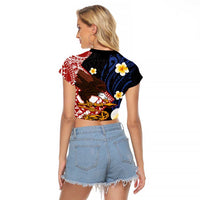 American Samoa Flag Day Raglan Cropped T Shirt Polynesian Tatau Art and Plumeria