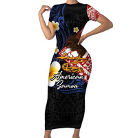 American Samoa Flag Day Short Sleeve Bodycon Dress Polynesian Tatau Art and Plumeria