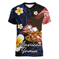 American Samoa Flag Day Women V-Neck T-Shirt Polynesian Tatau Art and Plumeria