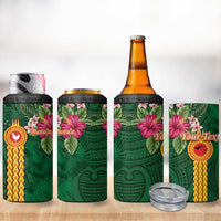 Manu'a 4 in 1 Can Cooler Tumbler Polynesian Style with Rooster Tattoo and Tropical Plants