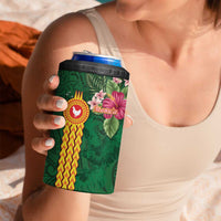 Manu'a 4 in 1 Can Cooler Tumbler Polynesian Style with Rooster Tattoo and Tropical Plants