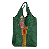 Manuʻa Islands Grocery Bag Polynesian Style with Rooster Tattoo and Tropical Plants