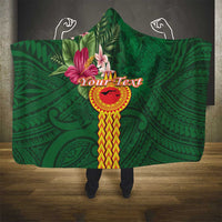 Manuʻa Islands Hooded Blanket Polynesian Style with Rooster Tattoo and Tropical Plants