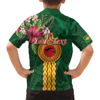 Manuʻa Islands Kid Hawaiian Shirt Polynesian Style with Rooster Tattoo and Tropical Plants