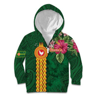 Manuʻa Islands Kid Hoodie Polynesian Style with Rooster Tattoo and Tropical Plants