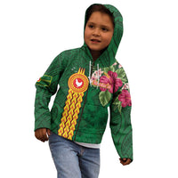 Manuʻa Islands Kid Hoodie Polynesian Style with Rooster Tattoo and Tropical Plants