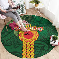 Manuʻa Islands Round Carpet Polynesian Style with Rooster Tattoo and Tropical Plants
