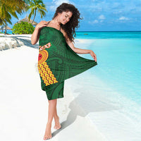 Manuʻa Islands Sarong Polynesian Style with Rooster Tattoo and Tropical Plants