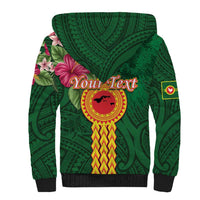 Manuʻa Islands Sherpa Hoodie Polynesian Style with Rooster Tattoo and Tropical Plants