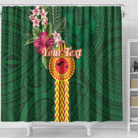 Manuʻa Islands Shower Curtain Polynesian Style with Rooster Tattoo and Tropical Plants