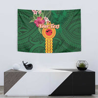 Manuʻa Islands Tapestry Polynesian Style with Rooster Tattoo and Tropical Plants