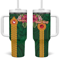 Manu'a Tumbler With Handle Polynesian Style with Rooster Tattoo and Tropical Plants