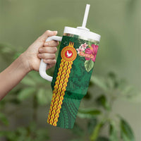 Manu'a Tumbler With Handle Polynesian Style with Rooster Tattoo and Tropical Plants