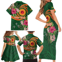Personalised Manuʻa Islands Family Matching Short Sleeve Bodycon Dress and Hawaiian Shirt Polynesian Art Tattoo Style and Tropical Plants LT03 - Polynesian Pride