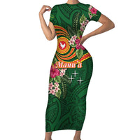 Personalised Manuʻa Islands Family Matching Short Sleeve Bodycon Dress and Hawaiian Shirt Polynesian Art Tattoo Style and Tropical Plants LT03 Mom's Dress Green - Polynesian Pride