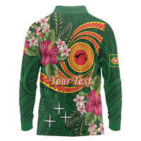 Personalised Manuʻa Islands Long Sleeve Polo Shirt Polynesian Art Tattoo Style and Tropical Plants LT03 - Polynesian Pride