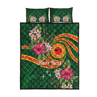 Manuʻa Islands Quilt Bed Set Polynesian Art Tattoo Style and Tropical Plants