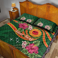 Manuʻa Islands Quilt Bed Set Polynesian Art Tattoo Style and Tropical Plants