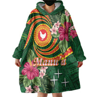 Manuʻa Islands Wearable Blanket Hoodie Polynesian Art Tattoo Style and Tropical Plants