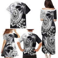 Hafa Adai Guam Family Matching Puletasi and Hawaiian Shirt Polynesian Palm Tree Tattoo Hibiscus and Plumeria Art