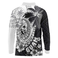 Hafa Adai Guam Long Sleeve Polo Shirt Polynesian Palm Tree Tattoo Hibiscus and Plumeria Art