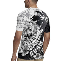 Hafa Adai Guam Rugby Jersey Polynesian Palm Tree Tattoo Hibiscus and Plumeria Art