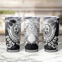 Hafa Adai Guam Tumbler Cup Polynesian Palm Tree Tattoo Hibiscus and Plumeria Art