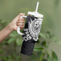 Hafa Adai Guam Tumbler With Handle Polynesian Palm Tree Tattoo Hibiscus and Plumeria Art