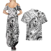 Guam-Land of the Chamorro Couples Matching Summer Maxi Dress and Hawaiian Shirt Polynesian Tattoo Style Hibiscus and Plumeria Art