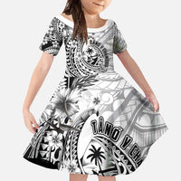Guam-Land of the Chamorro Family Matching Long Sleeve Bodycon Dress and Hawaiian Shirt Polynesian Tattoo Style Hibiscus and Plumeria Art LT03 Daughter's Dress Black - Polynesian Pride